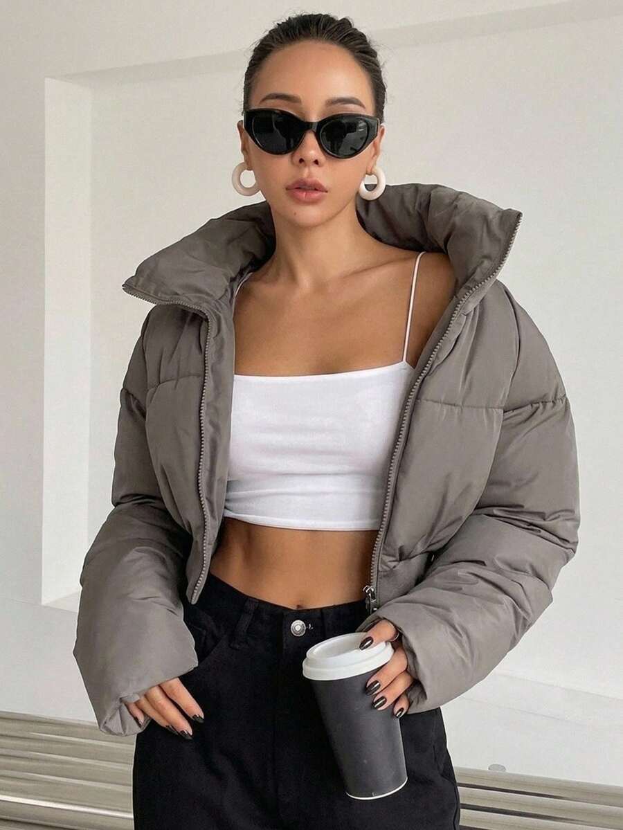 DAZY Jaket Pendek Serbaguna untuk Remaja Perempuan di Musim Dingin - Grey - View 1