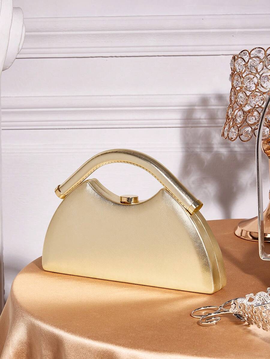 SHECARRY Ladies Elegant Gold Box Handbag, Textured Dinner Bag, For Parties, Dinners, Holiday Gifts, Christmas, New Year, Weddings, Dress Matching - Gold - View 1