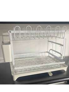 2-Tier Dish Drying Rack With Drainboard Set , Kitchen Accessory For Efficient Dish Drying And Organization - Multicolor - View 10