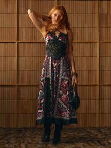 MOTF STUDIO WOMEN'S SUMMER FLORAL PRINT CONTRAST LACE CRISS-CROSS KNOT HALTER NECK DRESS - Black - View 3