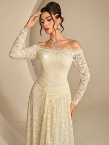 Coutiva High-End Evening Gown With Beaded Sequins, Elegant Elegant Luxury Evening Dress For Women - Apricot - View 3