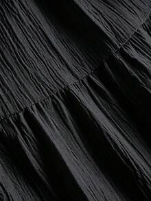 SHEIN EZwear 黑色純色音樂節度假風大尺碼女款休閒度假多層蛋糕裙，適合秋冬 - 黑色 - 查看 4