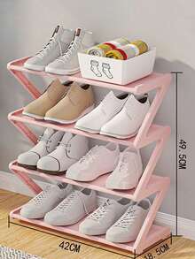 Z-Shaped Shoe Rack Plastic Floor Standing Storage Shelf Multi-Function High Capacity Storage Rack Easy To Assemble Floor Standing Organizer Essential For Home And Dorm Space Saving Applicable For Living Room Bedroom, Housewarming Gift - Multicolor - View 10