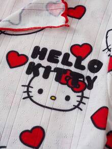 HELLO KITTY AND FRIENDS | SHEIN 女款卡通印花短袖上衣與短褲睡衣套裝 - 紅白色 - 查看 9