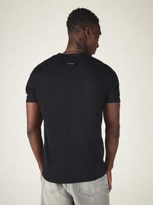 PLAYBOY X SUMWON Bunny Logo Crew Neck Short Sleeve Slim Fit T-Shirt With Contrast Shoulder Piping Detail Summer Essential - Black - View 2