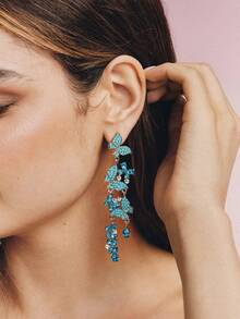 Popjeli A Summer Mori Small Fresh Butterfly Fringed Earrings. - Blue - View 7