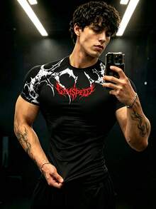 Gym Rark 男士休閒字母印花運動T恤，適合日常穿著與戶外活動的多功能款式 - 黑色 - 查看 2