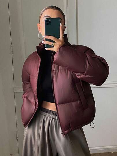 DAZY Solid Color Loose Long Sleeve Casual Streetwear Autumn/Winter Women's Cotton Padded Coat