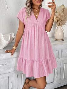 SHEIN LUNE Women's Striped Ruffle Hem Vacation Dress - Multicolor - View 3
