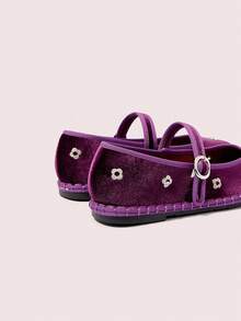CUCCOO DOLLMOD Women's Shoes New Round Toe Purple Flower Metal Buckle With Versatile Mary Jane Closed Toe Flat Shoes - Purple - View 5