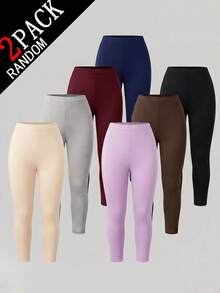 SHEIN [隨機發貨 2/7]女款四季通用簡約時尚舒適休閒針織緊身褲 2件組，貼身舒適百搭防走光，可當外穿褲與內搭褲穿著 - 灰色 - 查看 1