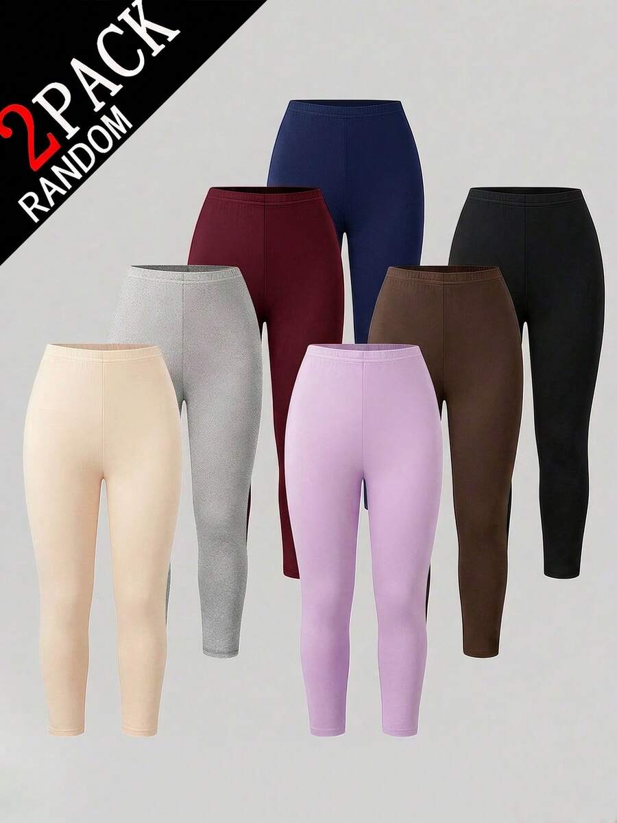SHEIN [隨機發貨 2/7]女款四季通用簡約時尚舒適休閒針織緊身褲 2件組，貼身舒適百搭防走光，可當外穿褲與內搭褲穿著 - 灰色 - 查看 1