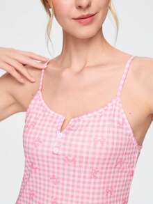 Bonmuse Fresh Pink Plaid & Ditsy Floral Sweet Women's Loungewear Dress - Pink - View 7