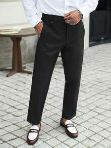 Manfinity Mode Men's Button Pocket Business Casual Pants For Office And Daily Wear - Black - View 6