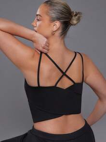 Voyena Plus Size Women Solid Color Casual Daily Wear Sports Camisole Tank Top - Black - View 1