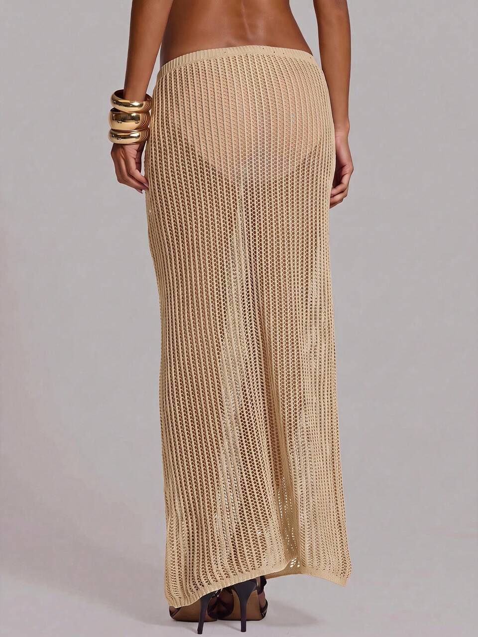 Knitted Sequin Low Rise Maxi Skirt Summer Holiday Vacation Beach Club Sexy Casual Festival Ibiza Elegant Obsidian