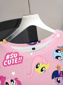 My Little Pony X SHEIN 大尺碼夏季休閒卡通印花短袖T恤 - 白色 - 查看 4