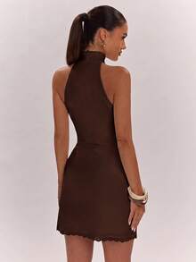 SHEIN BAE Women's Summer Elegant Sexy Halter Neck Mini Dress Night Out Date Night Dark Brown - Coffee Brown - View 2