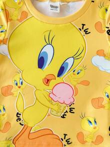 LOONEY TUNES X SHEIN 男嬰卡通印花短袖上衣與短褲貼身休閒居家服 - 黃色 - 查看 5
