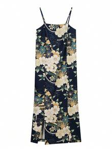 Irokai Japanese Traditional Kimono Deep Blue Floral Pattern Women's Modified Two Pieces Yukata Set - Multicolor - View 4