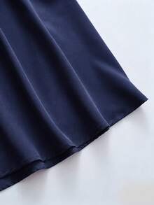 Rometta Plus Size Women's Casual Solid Color Long Skirt, Versatile For Daily Work - Navy Blue - View 4