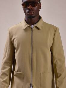Musero Set In Sleeve Blazer With Stand Collar Center Front Zip Buttoned Cuffs - Khaki - View 5