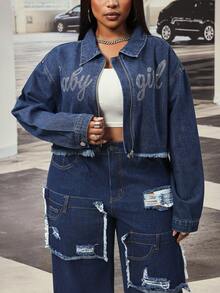 Slaydiva Cowgirl Outfit Plus Size Women's Blue Non-Stretch Rhinestone Embellished Long Sleeve Jacket - Dark Wash - View 5