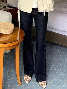 DAZY Contrast Stitching Decor Slim Fit Flare Leg Jeans Long Pants Elegant Vacation Spring Autumn Women's Denim - Blue - View 9