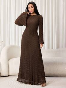 Veilorie Women's Solid Color Casual Party Arab Style Extra Long Dress - Coffee Brown - View 6