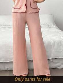 SHEIN Contrast Color Trim Jacquard Knit Women Lounge Pants - Pink - View 5