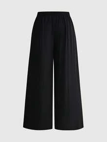 ROMWE Goth Plus Size Women's Vacation Style Snake Print & Floral Print Summer Wide Leg Pants - Black - View 3