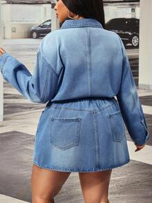 Slaydiva Gaun Bodycon Biru Non-Stretch untuk Wanita Ukuran Plus Model Cowgirl Outfit - Light Wash - View 2