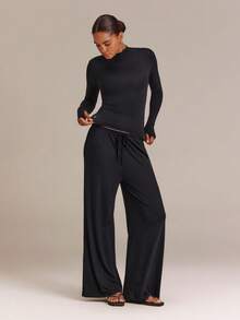 GLOWMODE Seamless Ultra-Soft Find Your Glow Mock Neck Long Sleeve With Non-See-Through Design Daily Casual - Black - View 8