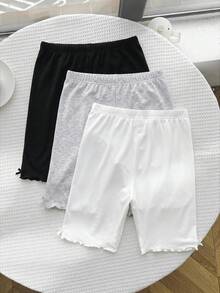 SHEIN LMoss 青少女多件組純色針織騎行緊身褲 - 彩色 - 查看 10