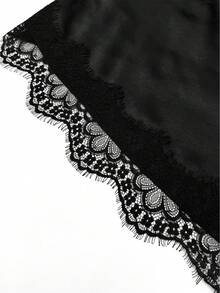 Eryvara Women's Summer Asymmetric Hollow Out Contrast Satin Lace V-Neck Camisole, Suitable For Chic Outfit For A Dinner Vacation, Daily, Home, Date Wear - Black - View 13
