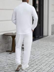 Manfinity CasualCool Men Spring And Autumn Casual Solid Color Shirt & Trousers, Fall Clothes, Formal - White - View 2