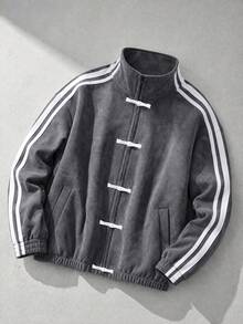 STEELVANCE Men's Suede-Look Retro Streetwear Jacket With Frog Button Closure Grey Winter - Grey - View 6