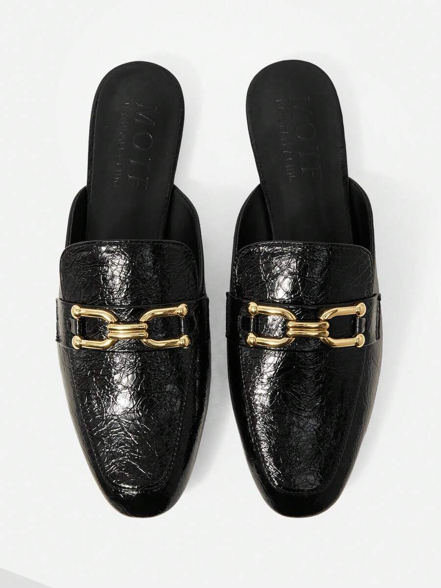 MOTF PREMIUM CASUAL COMFORTABLE METALLIC DETAIL FLATS, FOR NEW YEAR HOLIDAY, SPRING SHOES SPRING BREAK EASTER - Graphite Black - View 1