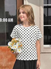 SHEIN Tween Girl 2件組時尚後背交叉開口對比線條設計肩袖開學穿搭 - 黑與白 - 查看 9