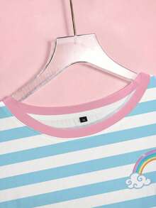 My Little Pony X SHEIN Plus Size Women's Striped Round Neck Short Sleeve Casual T-Shirt All-Over - White - View 4