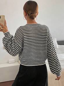 Spring/Autumn Casual Striped Cropped Cardigan - Multicolor - View 4