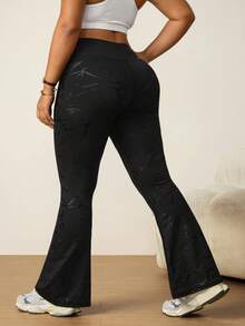 SHEIN Rhythm Era بنطلون رياضي كاجوال بخصر عالي وقصة واسعة من الأسفل للمقاسات الكبيرة - الأسود - مشاهدة 2