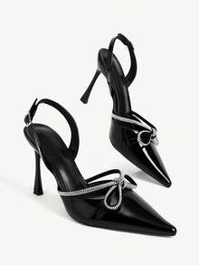 CUCCOO CHICEST Black Rhinestone Bow Empty High Heels Women - Black - View 6