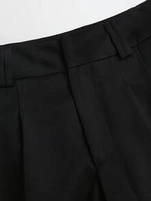 Sweetra 女款休閒優雅修身黑色寬腿褲，適合辦公穿著、商務穿著、戶外穿著、日常穿著，秋季 - 黑色 - 查看 3