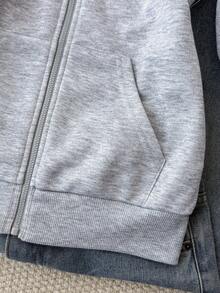 青少年女孩休閒運動灰色小馬刺繡裝飾連帽開襟衛衣，秋冬款 - 灰色 - 查看 7
