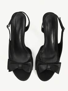 CUCCOO CHICEST Textured Satin High Heels, Summer Black Bow Design, Thin Heels And Thin Commuter Women's Sandals - Black - View 2