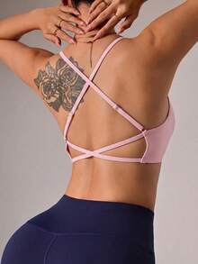 Eassivo Eassivo 2pcs Seamless Sports Yoga Solid Color Bra, Sexy Design, Gym Use, Adjustable Straps, Front Twist Design, Cross Back Design - Multicolor - View 4