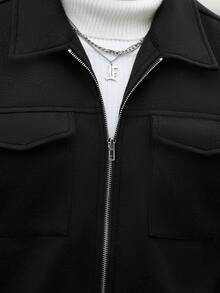 Manfinity CasualCool 男士純色拉鍊休閒日常長袖羊毛外套 - 黑色 - 查看 6