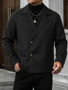 Manfinity CasualCool Men's Spring/Summer Black Design-Focused Mature Casual Loose Fit Trench Coat - Black - View 1