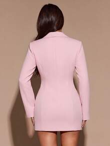 SHEIN BAE 時尚優雅通勤西裝外套，粉色西裝洋裝，長袖 + 迷你裙，職場女力洋裝，回歸辦公室，粉色套裝洋裝，約會之夜 / 婚禮賓客 - 粉色 - 查看 2